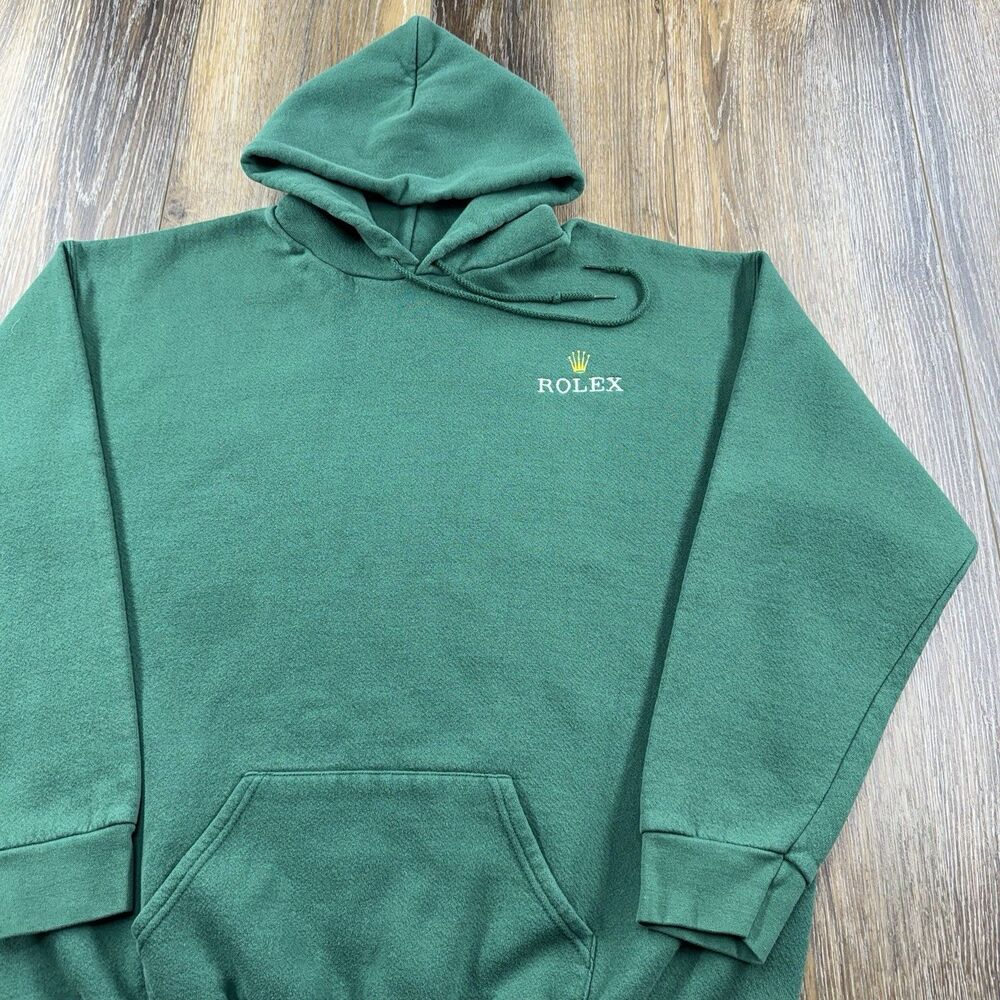 Vintage Rolex Hoodie Mens L Green Sweatshirt Watch Old Money Luxury 90s Sweater